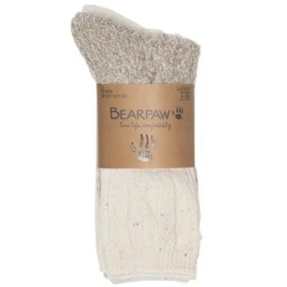 Bearpaw Women's Ivory Boot Socks 6-Pair Pack Knit Soft Cable Shoe Size 4-10 NWT
